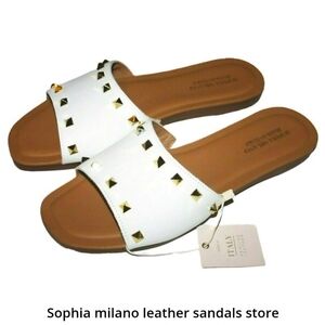 Sophia Milano White Leather Sandals with Gold Accents